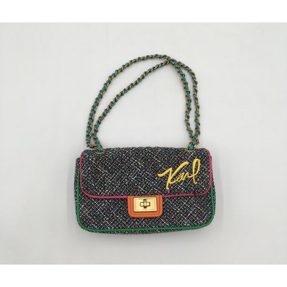 Karl Lagerfeld Colorful Agyness Tweed Shoulder Bag Logo - Picture 1 of 8